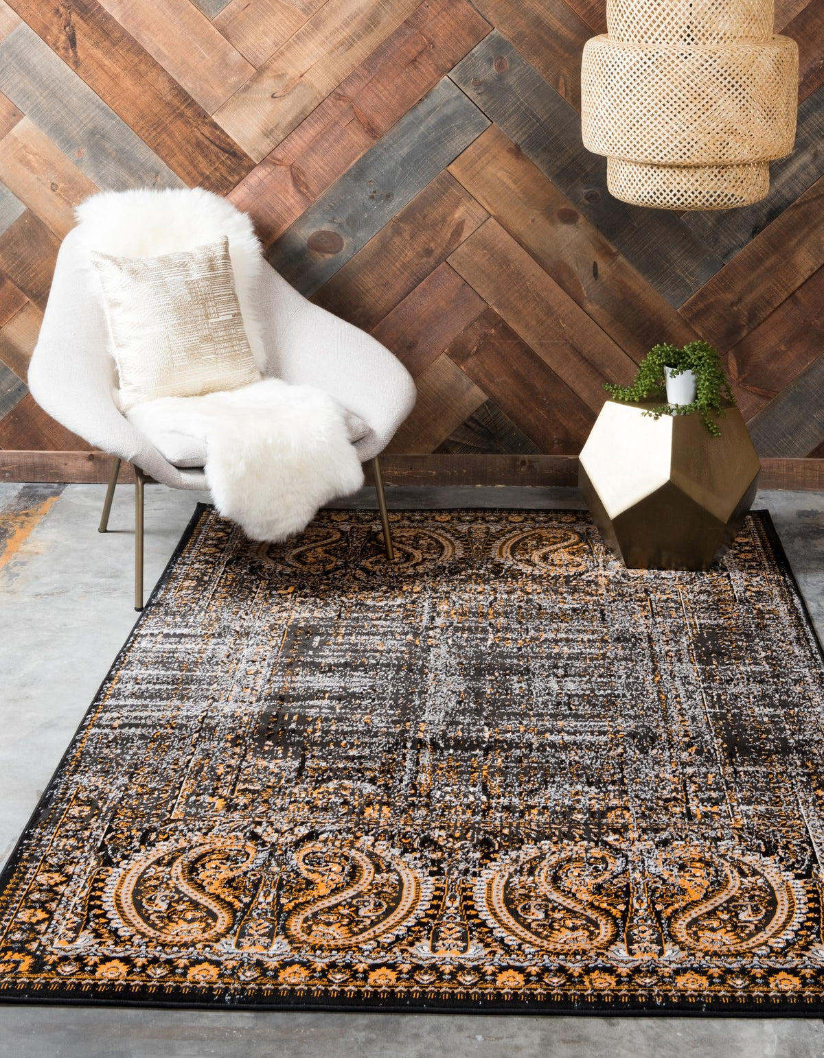 Ankara Elegance Collection Area Rug - Cappadocia Rectangle Black  lifestyle 17