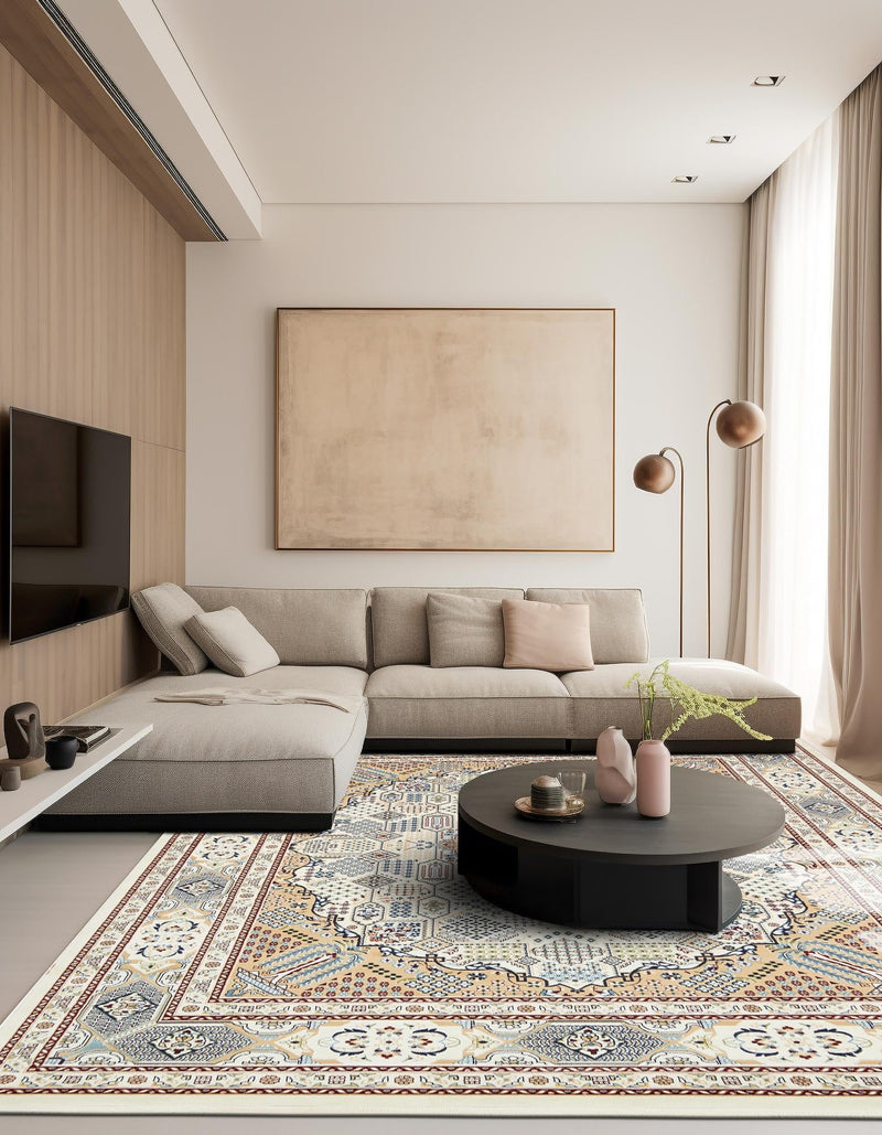 Persian Elegance Collection Area Rug -  Kashan Rectangle Ivory  lifestyle 18