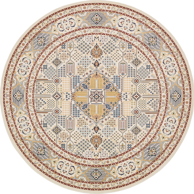 Persian Elegance Collection Area Rug -  Kashan Round Ivory  lifestyle 43