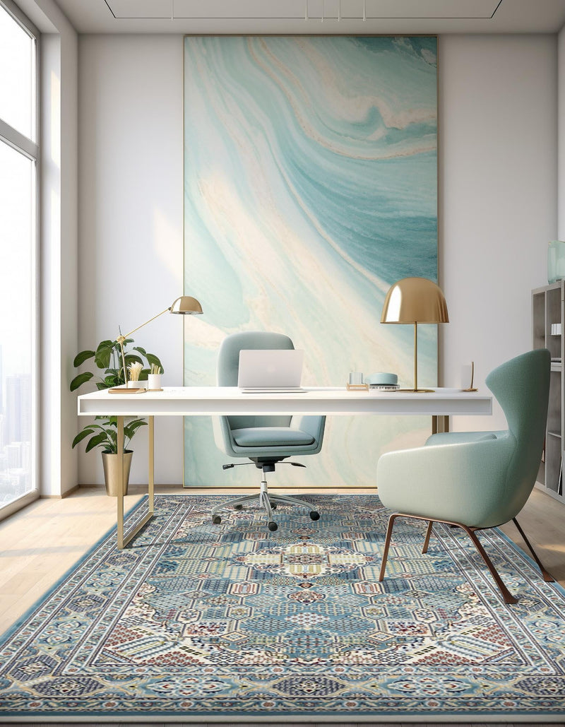 Persian Elegance Collection Area Rug -  Kashan Rectangle Blue  lifestyle 24