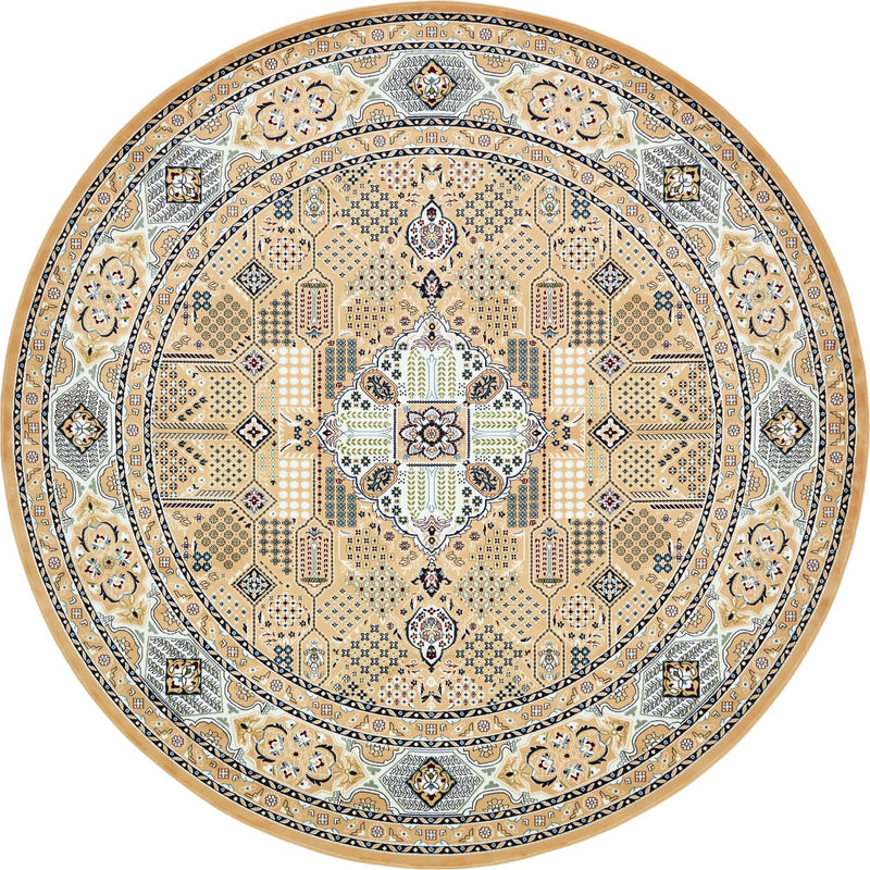 Persian Elegance Collection Area Rug -  Kashan Round Beige  lifestyle 47