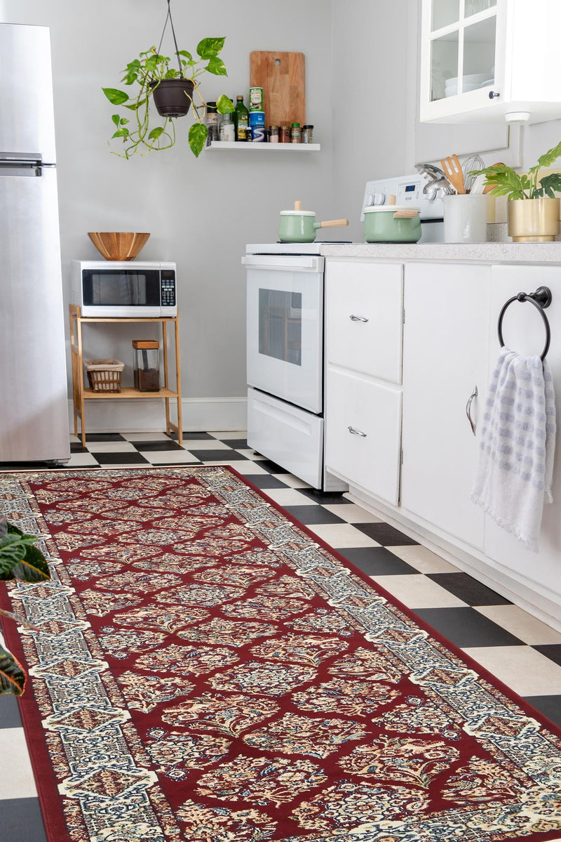 Persian Elegance Collection Area Rug -  Yazd Runner Burgundy  lifestyle 117