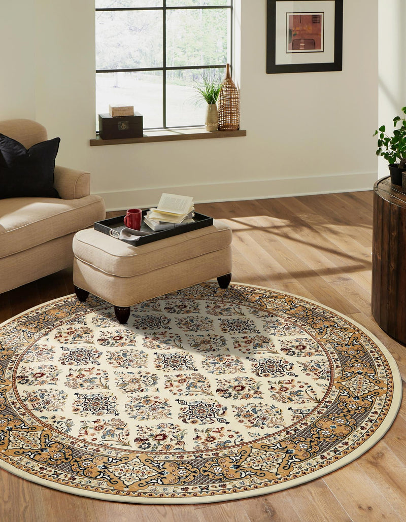 Persian Elegance Collection Area Rug -  Yazd Round Ivory  lifestyle 120