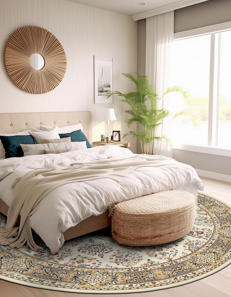 Persian Elegance Collection Area Rug -  Yazd Round Ivory  lifestyle 156