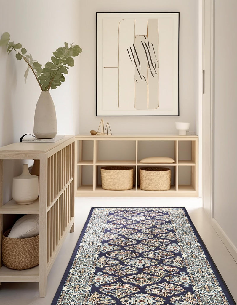 Persian Elegance Collection Area Rug -  Yazd Runner Navy Blue  lifestyle 97