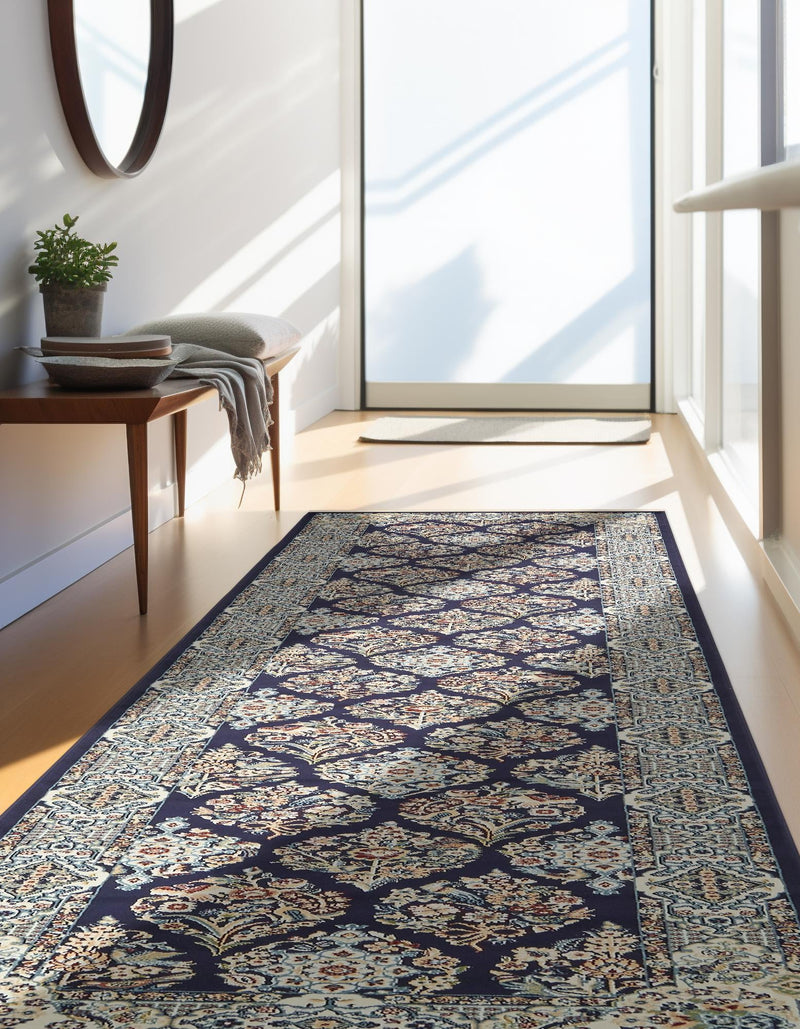 Persian Elegance Collection Area Rug -  Yazd Runner Navy Blue  lifestyle 105