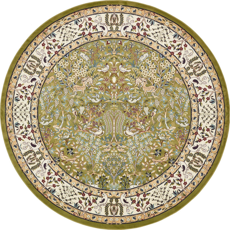 Persian Elegance Collection Area Rug -  Kerman (Green) Round Green  lifestyle 8