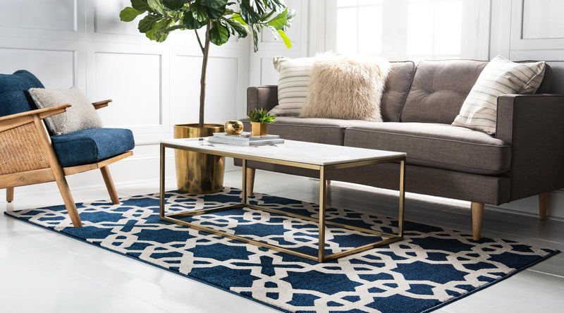 Lattice Gardens Collection Area Rug -  Greenhedge Rectangle Navy Blue  lifestyle 7