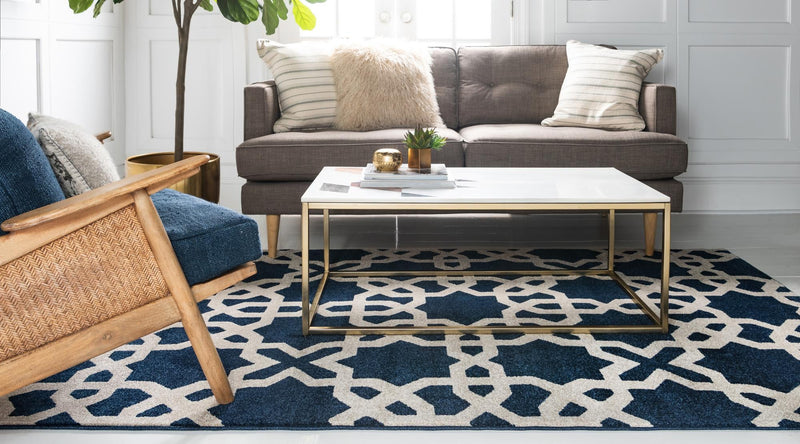 Lattice Gardens Collection Area Rug -  Greenhedge Rectangle Navy Blue  lifestyle 9