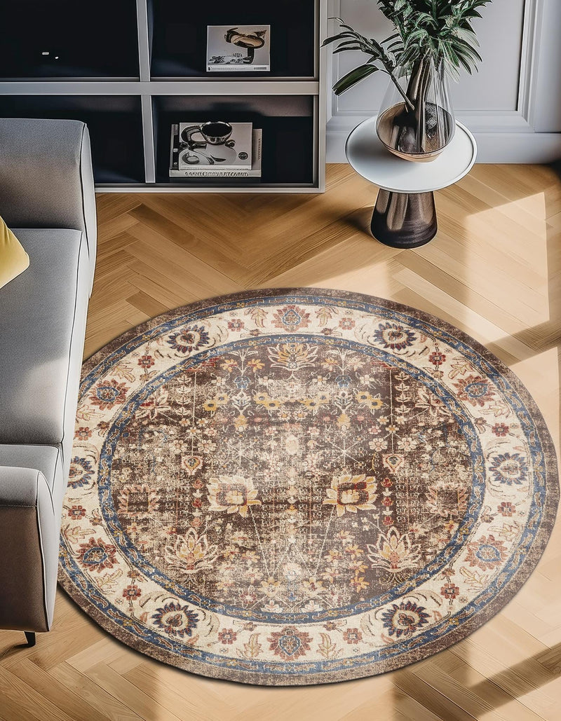 Eden Oasis Collection Area Rug -  Haven Round Light Brown  lifestyle 56