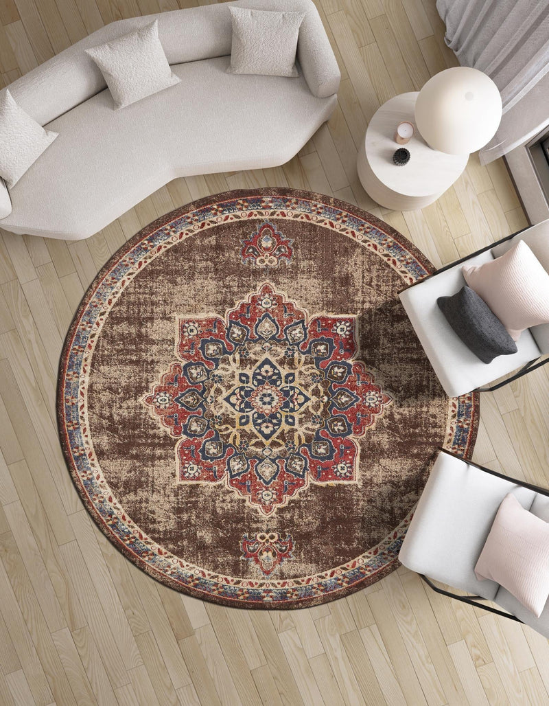 Eden Oasis Collection Area Rug -  Tranquility (Chocolate Brown) Round Chocolate Brown  lifestyle 50