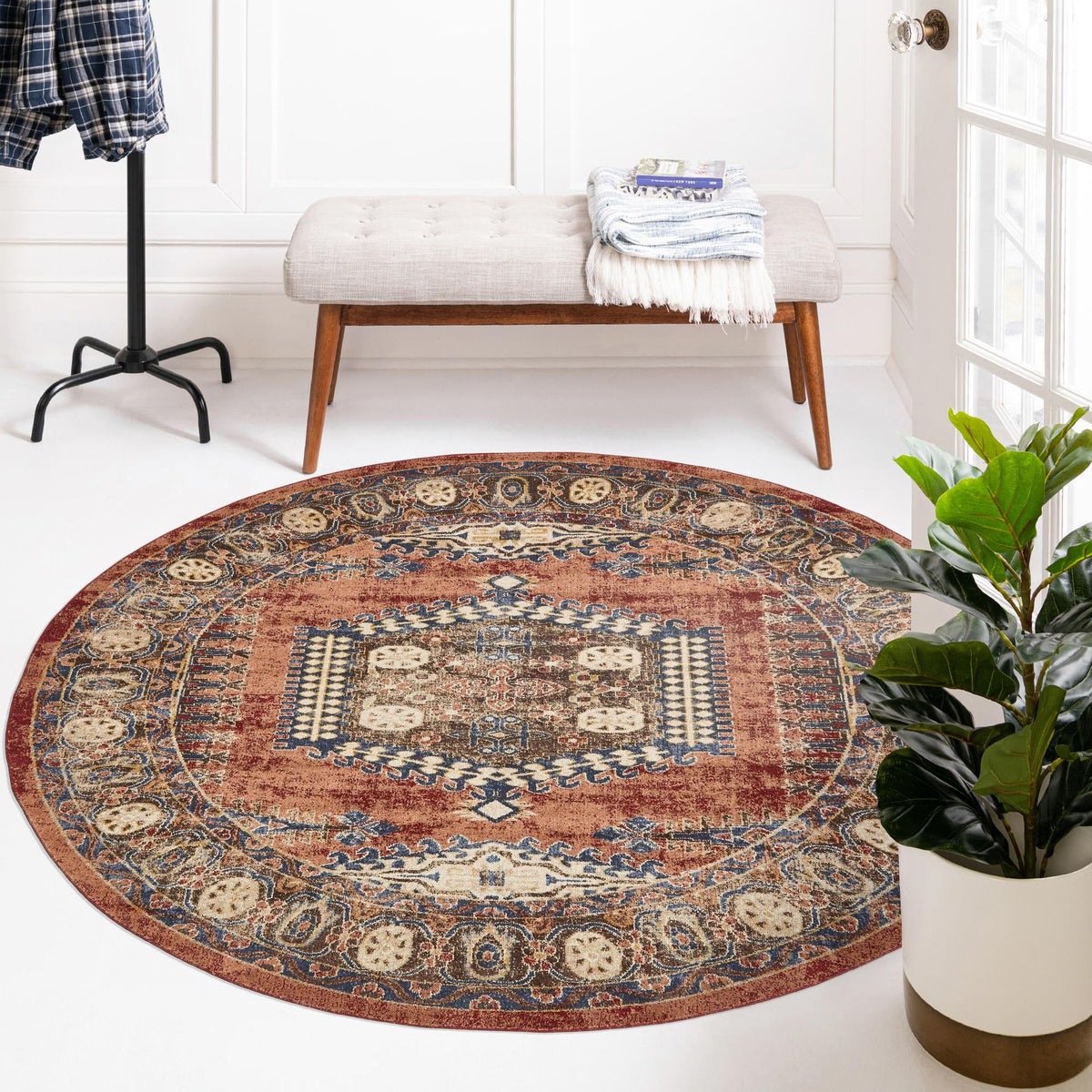 Eden Oasis Collection Area Rug -  Refuge (Terracotta) Round Terracotta  lifestyle 108