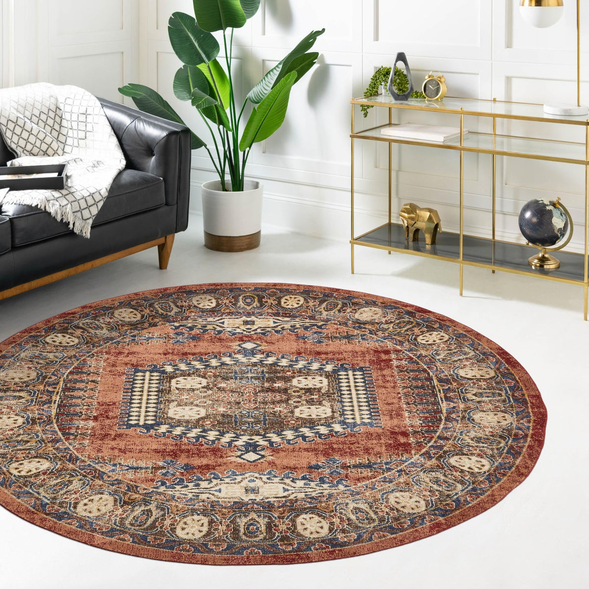 Eden Oasis Collection Area Rug -  Refuge (Terracotta) Round Terracotta  lifestyle 124