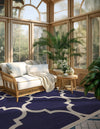 Lattice Gardens Collection Area Rug -  Espaliera Square Navy Blue  lifestyle 100