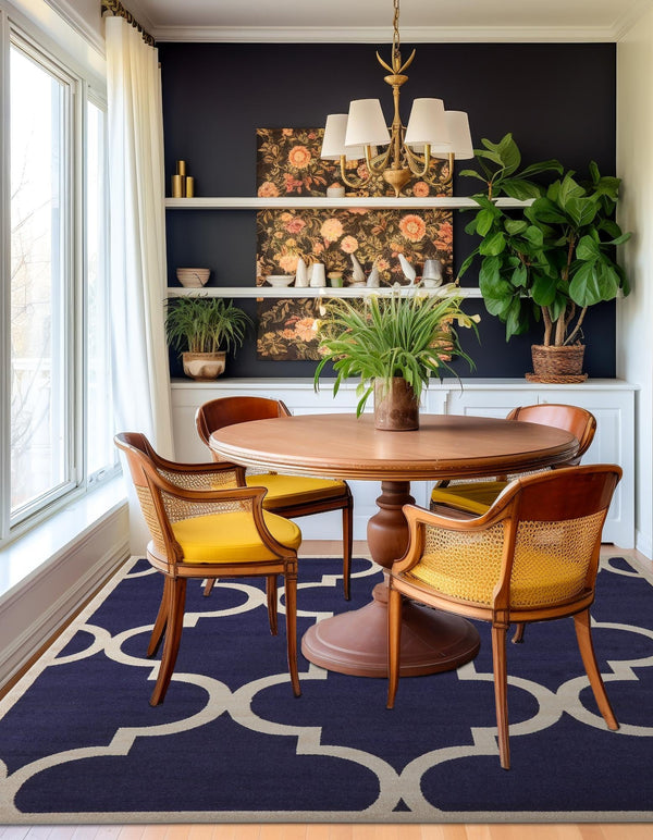 Lattice Gardens Collection Area Rug -  Espaliera Square Navy Blue  lifestyle 115