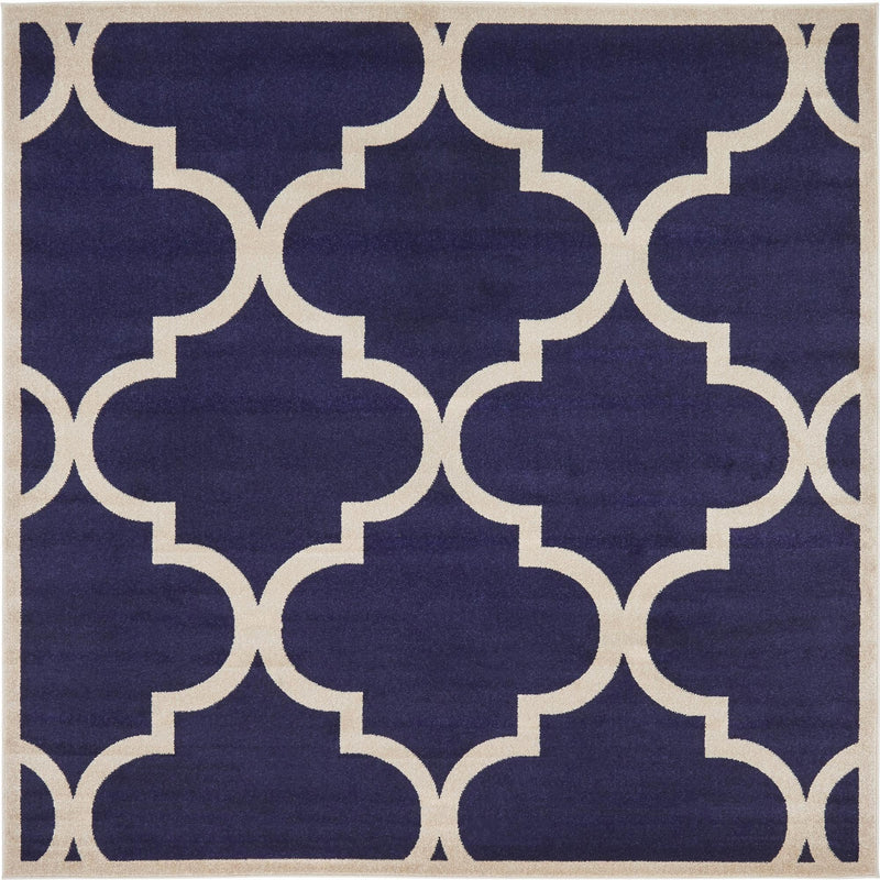 Lattice Gardens Collection Area Rug -  Espaliera Square Navy Blue  lifestyle 65