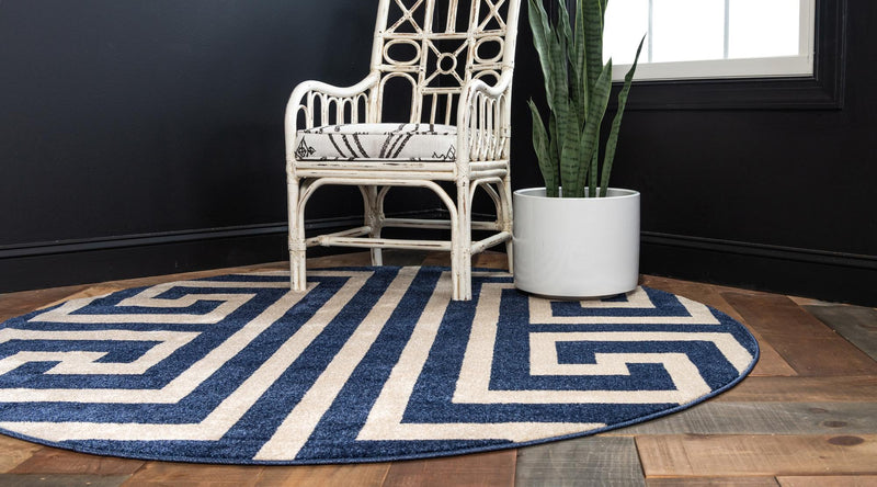 Aegean Labyrinth Collection Area Rug -  Mykonos Round Navy Blue  lifestyle 60