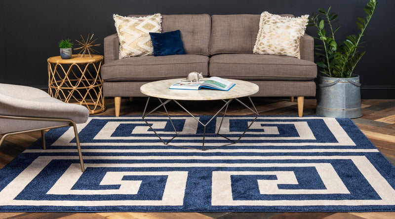 Aegean Labyrinth Collection Area Rug -  Mykonos Square Navy Blue  lifestyle 72