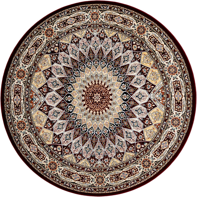 Persian Elegance Collection Area Rug -  Hamedan (Burgundy) Round Burgundy  lifestyle 6
