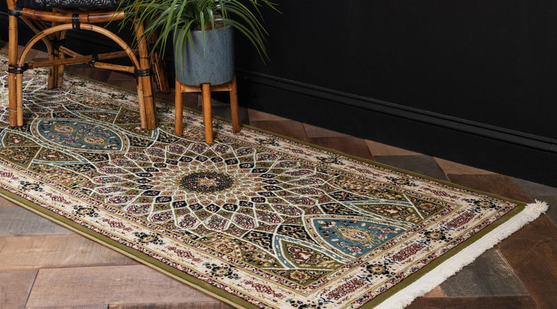 Persian Elegance Collection Area Rug -  Hamedan (Green) Runner Green  lifestyle 7
