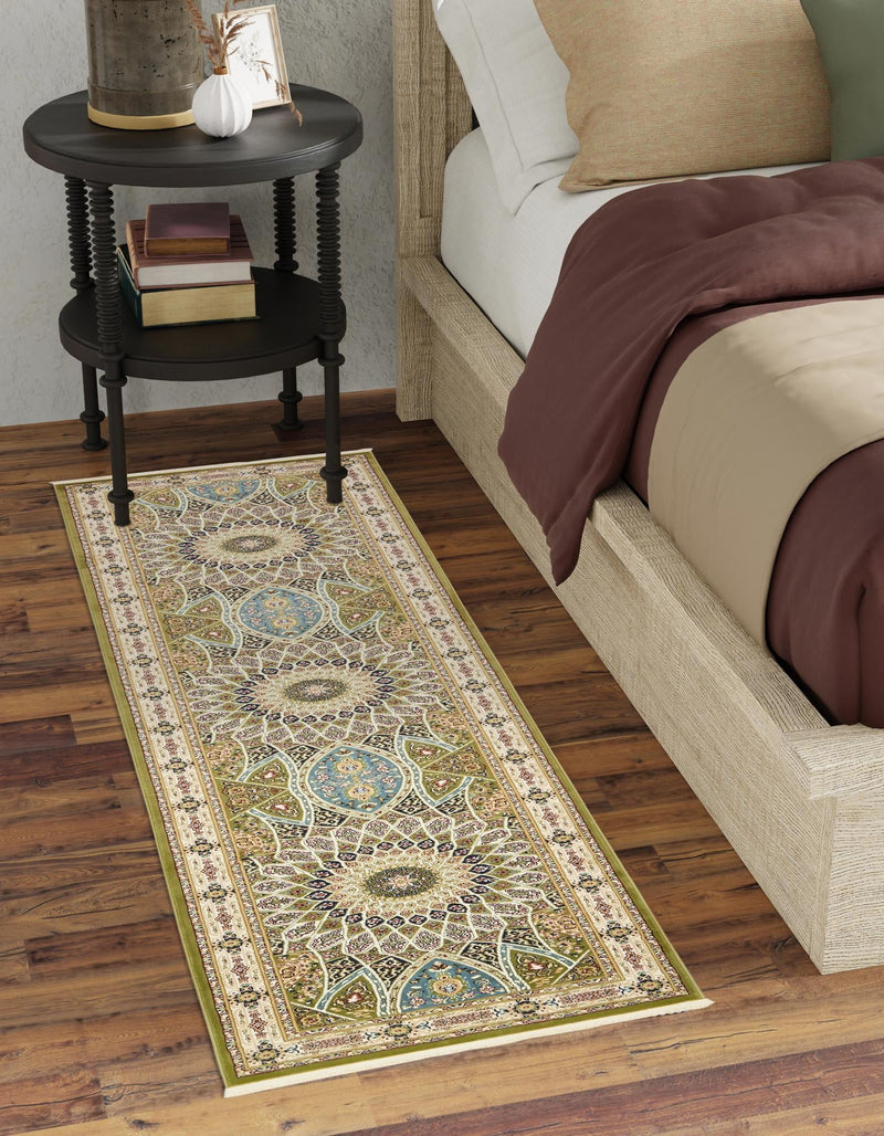 Persian Elegance Collection Area Rug -  Hamedan (Green) Runner Green  lifestyle 25