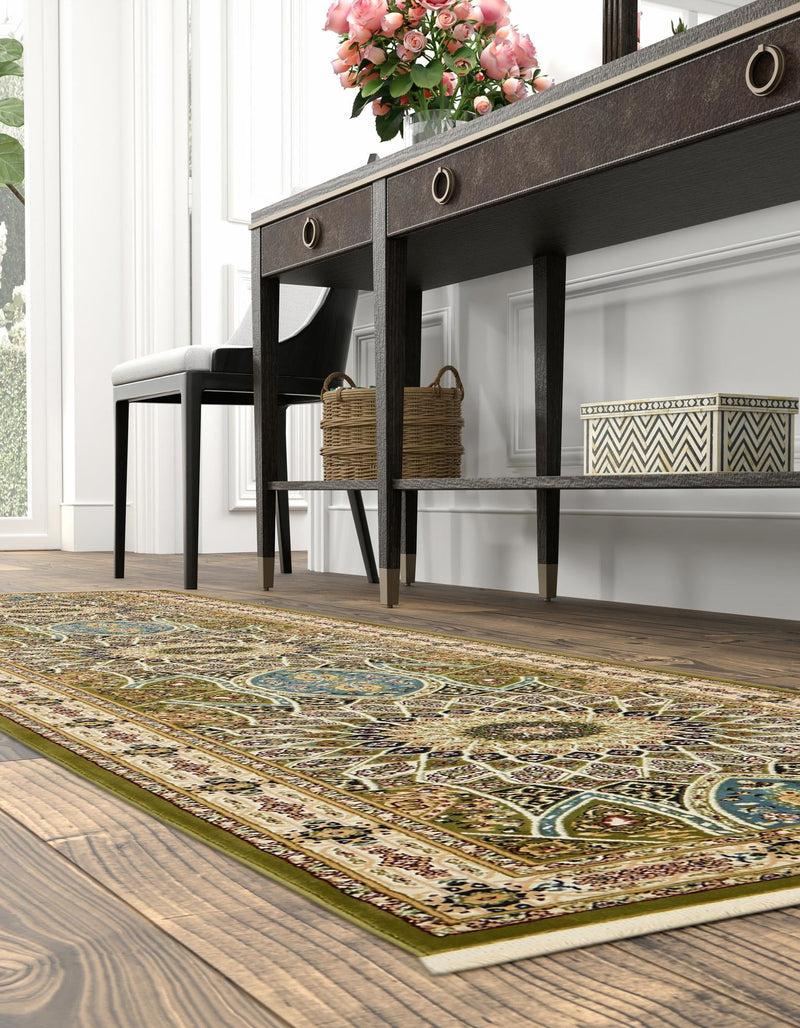 Persian Elegance Collection Area Rug -  Hamedan (Green) Runner Green  lifestyle 31