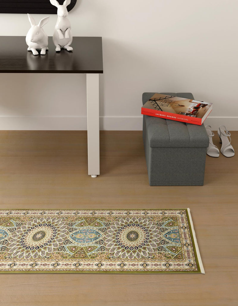 Persian Elegance Collection Area Rug -  Hamedan (Green) Runner Green  lifestyle 33