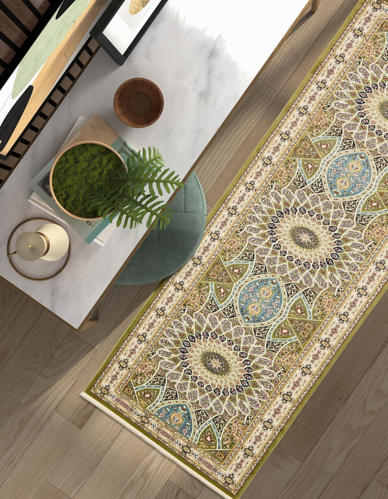 Persian Elegance Collection Area Rug -  Hamedan (Green) Runner Green  lifestyle 35