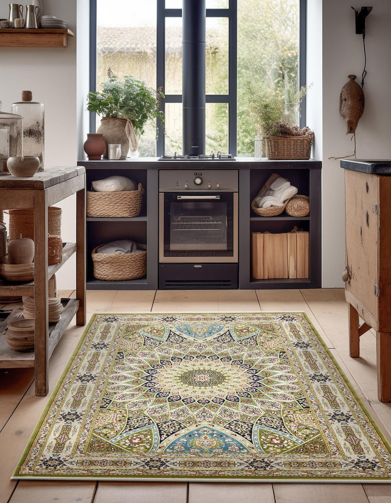 Persian Elegance Collection Area Rug -  Hamedan (Green) Rectangle Green  lifestyle 9