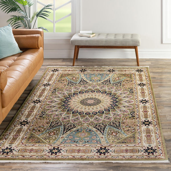 Persian Elegance Collection Area Rug -  Hamedan (Green) Rectangle Green  lifestyle 12