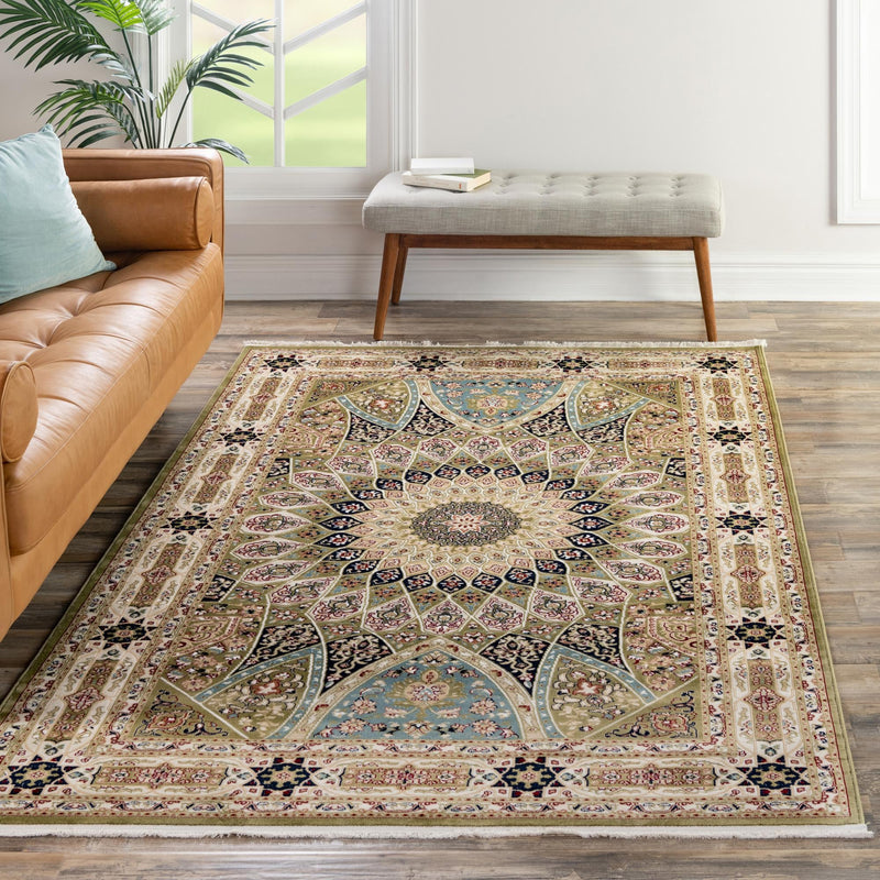Persian Elegance Collection Area Rug -  Hamedan (Green) Rectangle Green  lifestyle 12