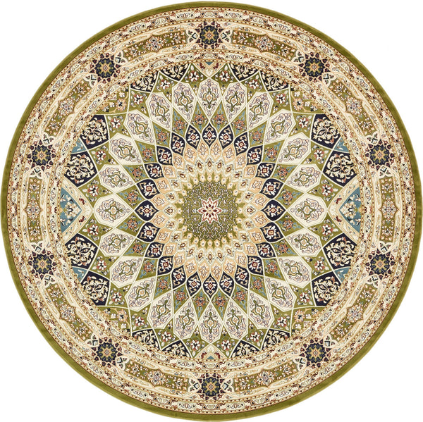 Persian Elegance Collection Area Rug -  Hamedan (Green) Round Green  lifestyle 3
