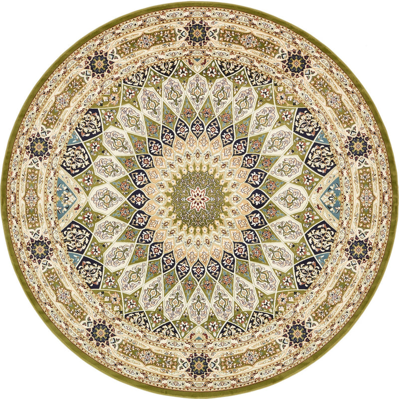 Persian Elegance Collection Area Rug -  Hamedan (Green) Round Green  lifestyle 3