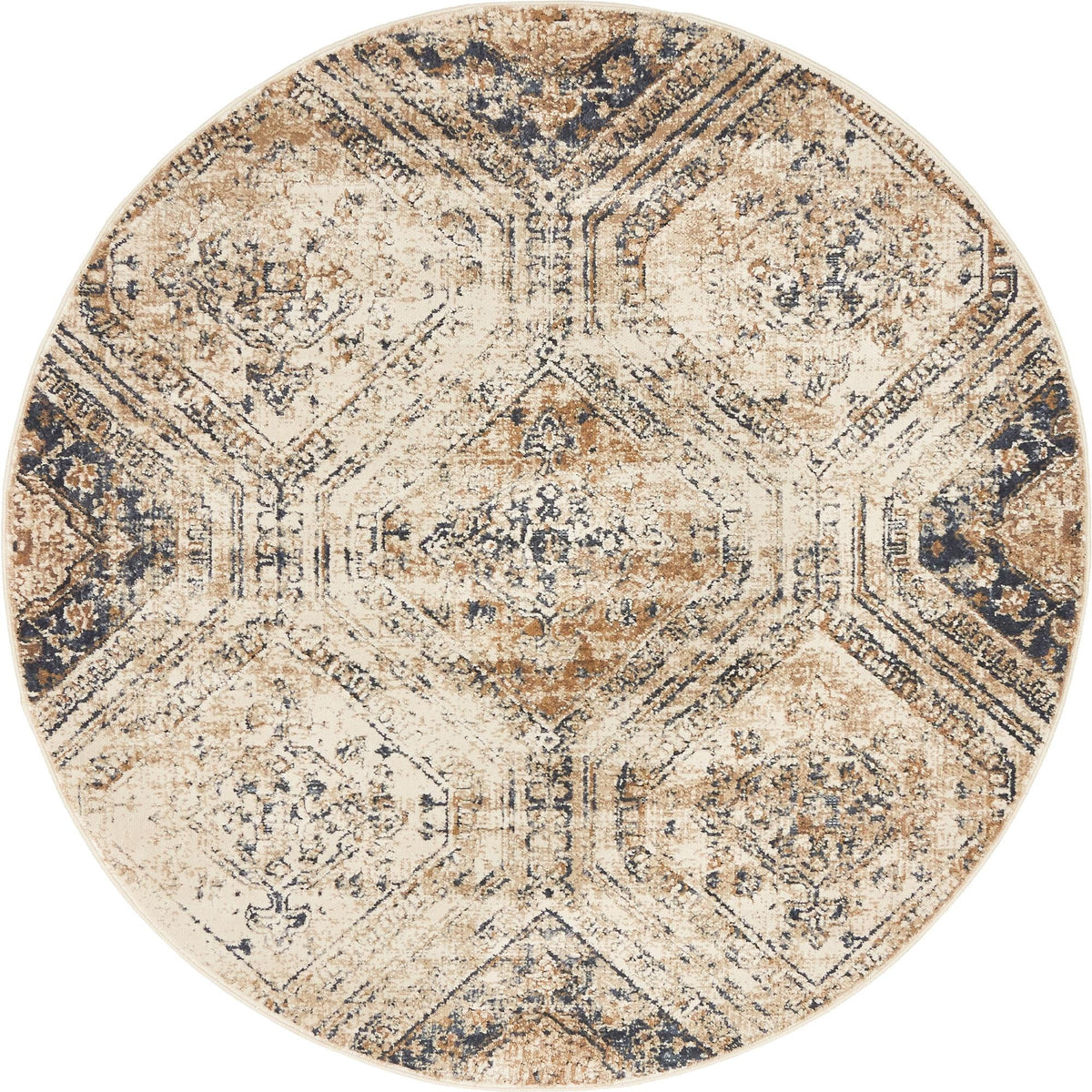 Coastal Manor Collection Area Rug -  Oceanfront Round Blue Beige  lifestyle 16