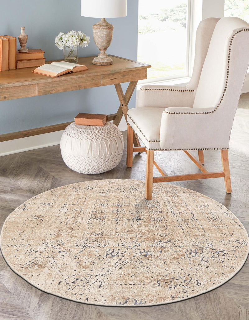 Coastal Manor Collection Area Rug -  Wavecrest Round Beige  lifestyle 65