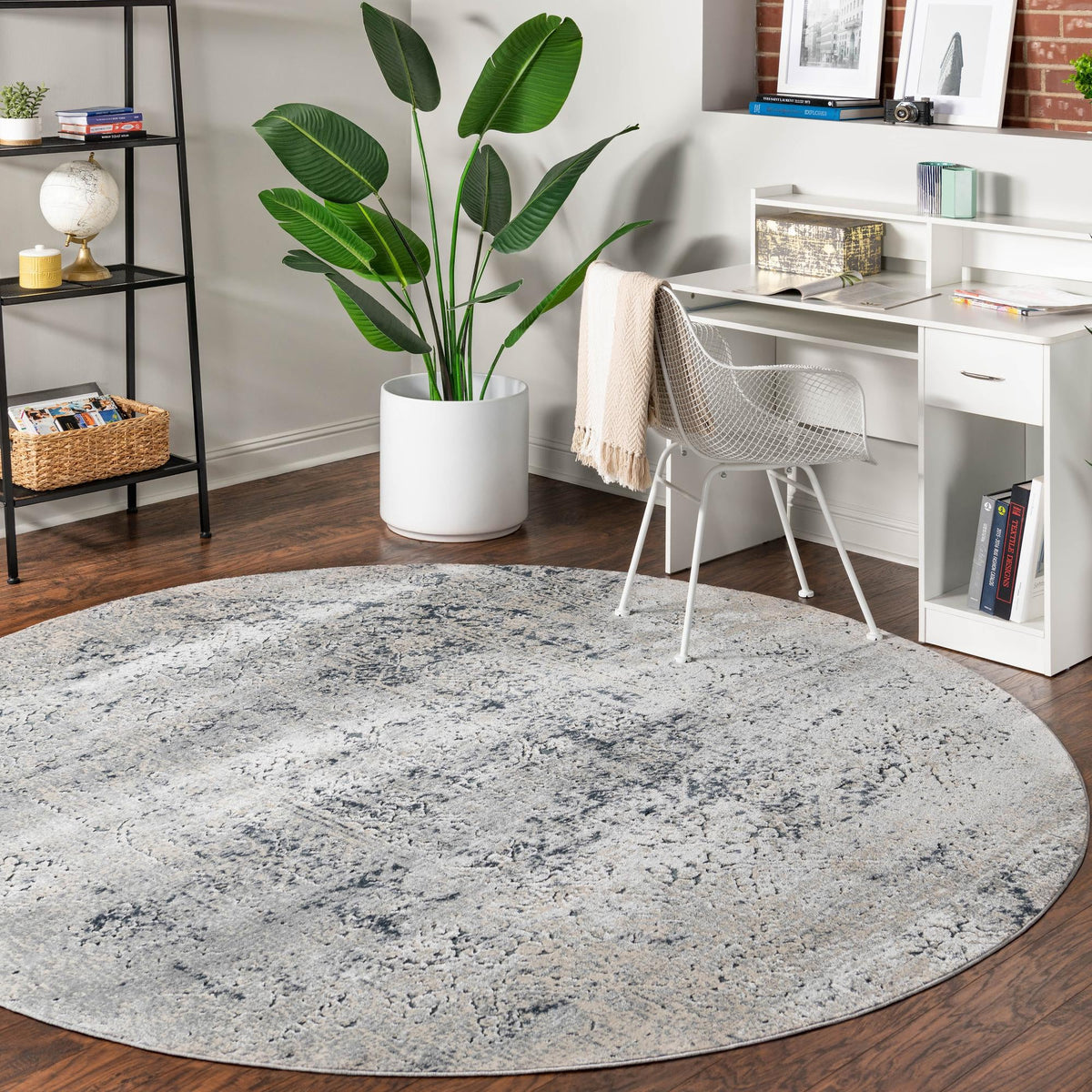Coastal Manor Collection Area Rug -  Wavecrest Round Gray  lifestyle 107