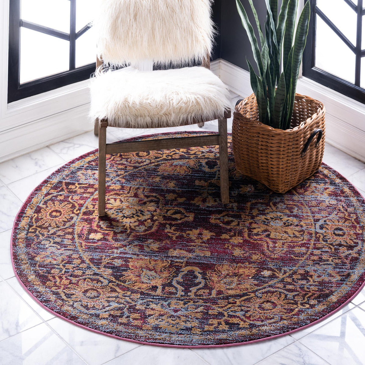 Charleston Elegance Collection Area Rug -  Bluffton Round Rust Red  lifestyle 18