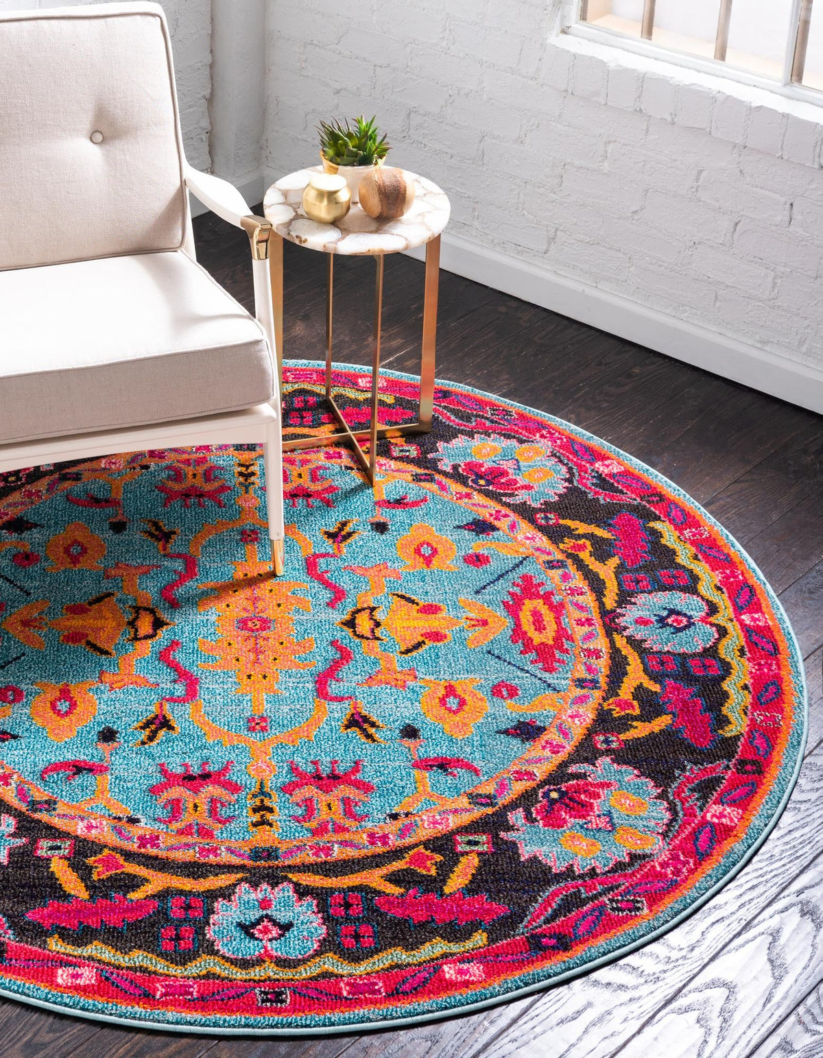 Chateau Elegance Collection Area Rug -  Giverny Round Light Blue  lifestyle 18