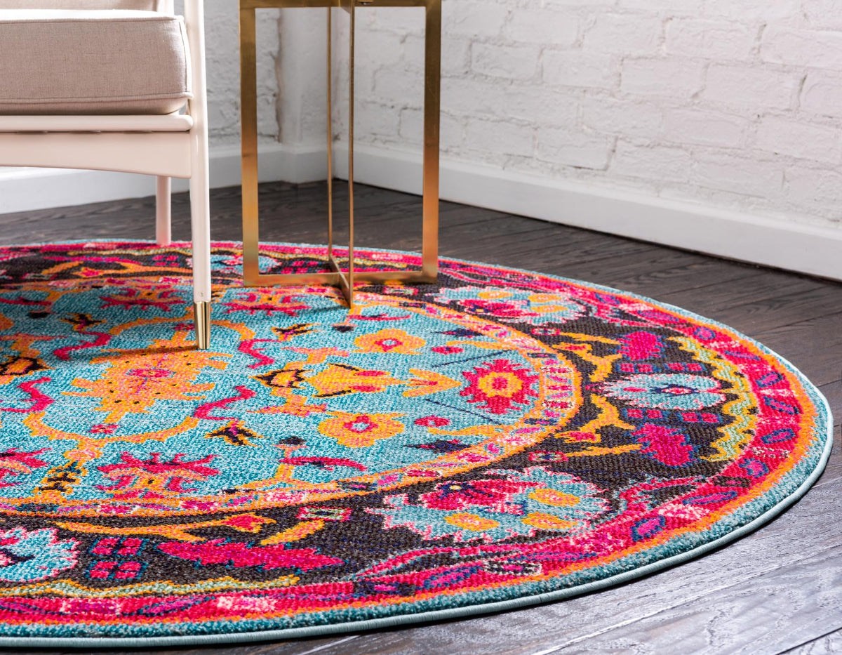Chateau Elegance Collection Area Rug -  Giverny Round Light Blue  lifestyle 21