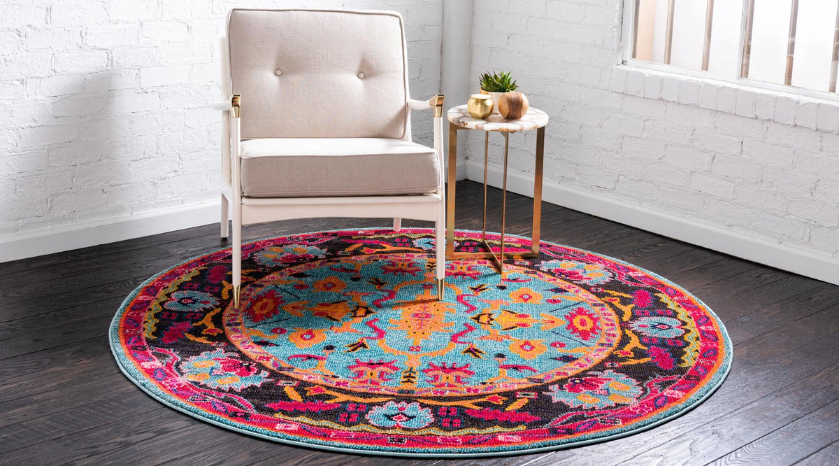 Chateau Elegance Collection Area Rug -  Giverny Round Light Blue  lifestyle 25