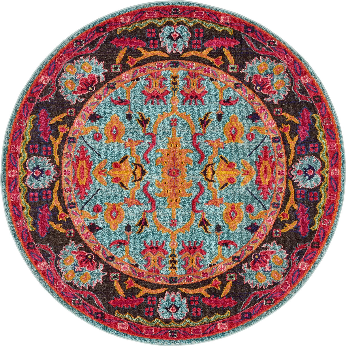 Chateau Elegance Collection Area Rug -  Giverny Round Light Blue  lifestyle 14