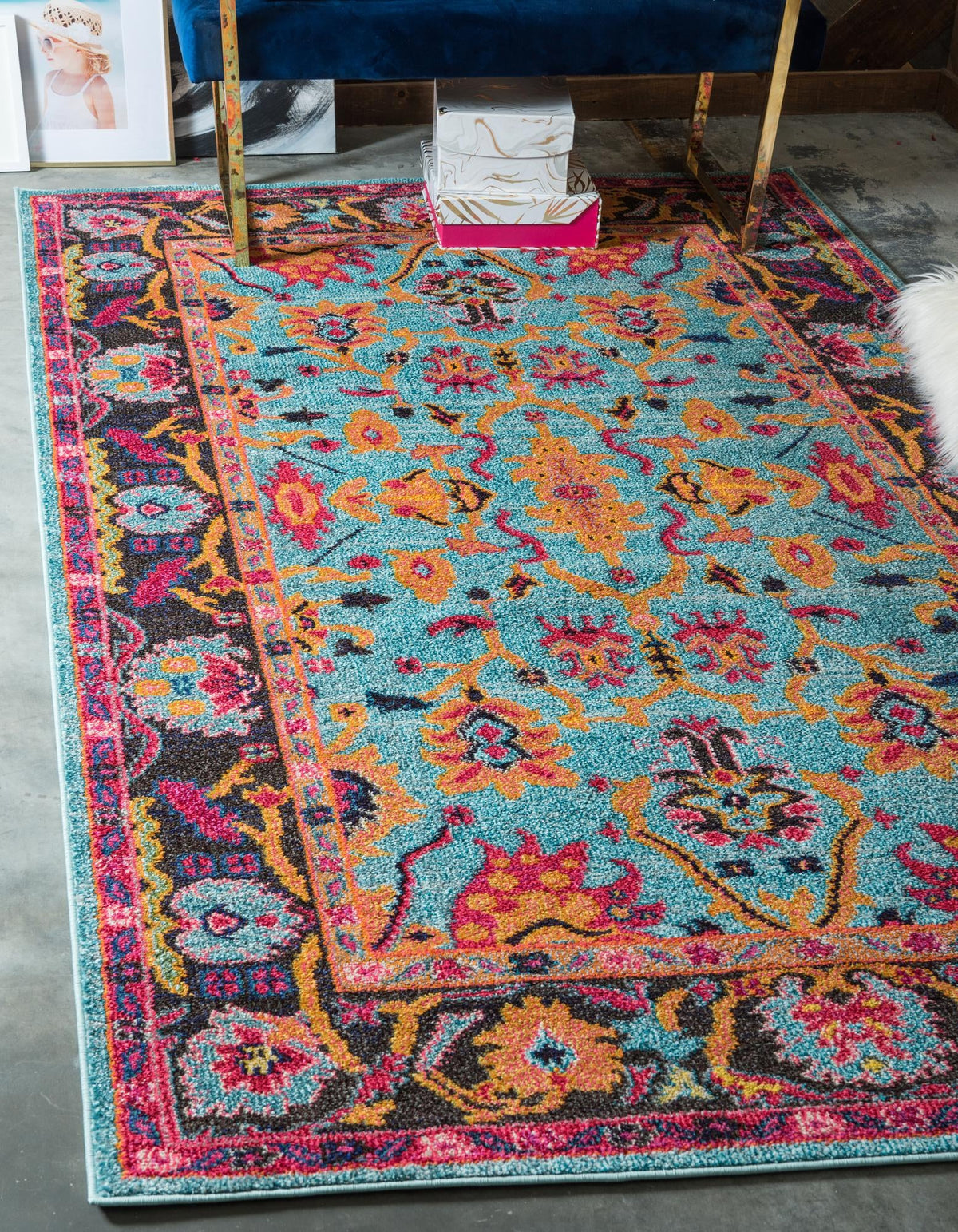 Chateau Elegance Collection Area Rug -  Giverny Rectangular Light Blue  lifestyle 16