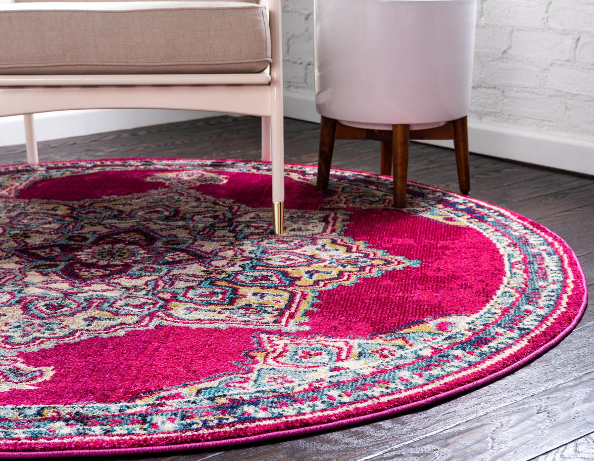Chateau Elegance Collection Area Rug -  Riviera Round Pink  lifestyle 57