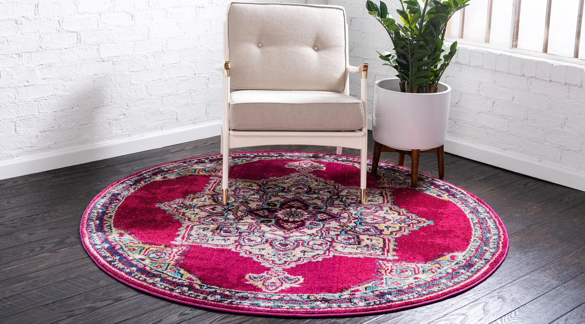Chateau Elegance Collection Area Rug -  Riviera Round Pink  lifestyle 65