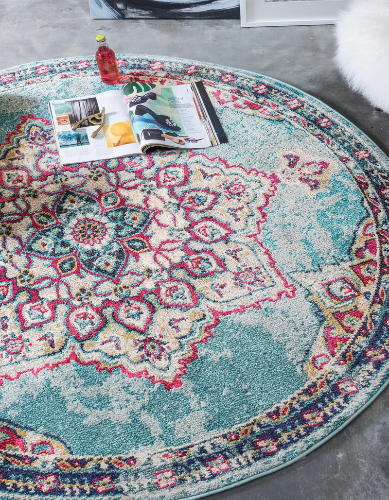 Chateau Elegance Collection Area Rug -  Riviera Round Light Blue  lifestyle 51