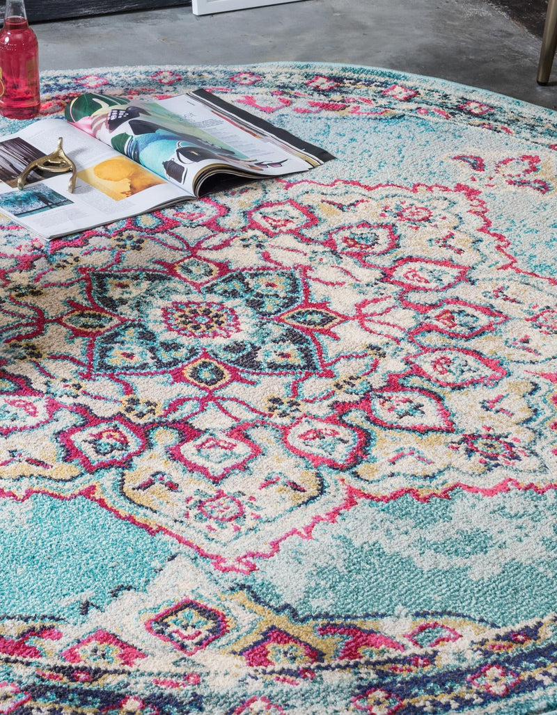 Chateau Elegance Collection Area Rug -  Riviera Round Light Blue  lifestyle 67