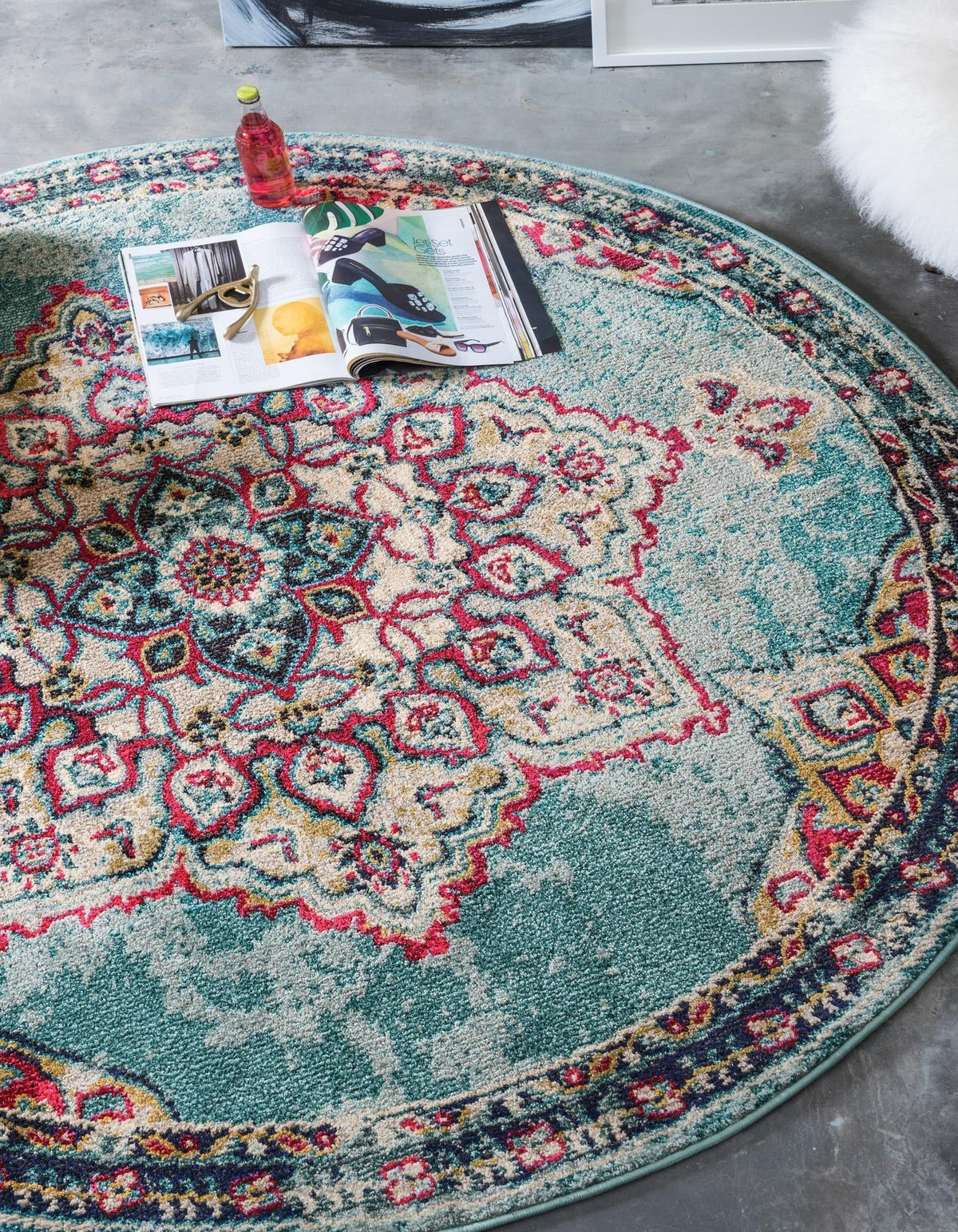 Chateau Elegance Collection Area Rug -  Riviera Round Light Blue  lifestyle 76
