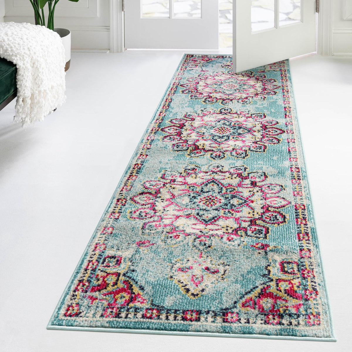 Chateau Elegance Collection Area Rug -  Riviera Runner Light Blue  lifestyle 81