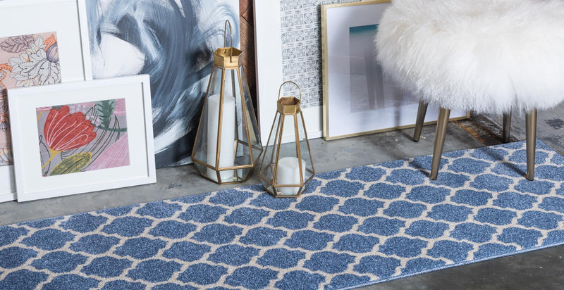 Lattice Gardens Collection Area Rug -  Bloomfield (Light Blue) Runner Light Blue  lifestyle 26