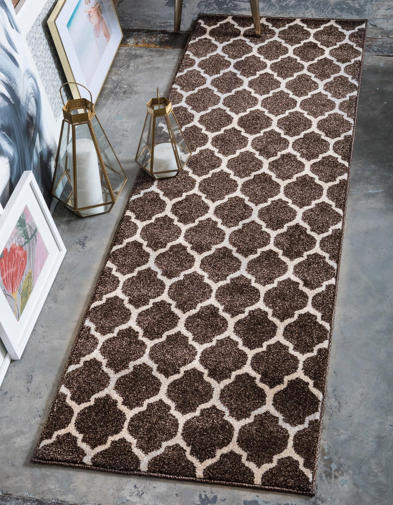 Lattice Gardens Collection Area Rug -  Bloomfield (Chocolate Brown) Runner Chocolate Brown  lifestyle 28